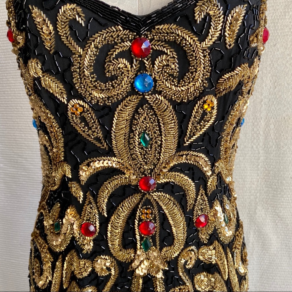 Vintage 80s 90s 6 Versace-Style Beaded Dress - Picture 2 of 8